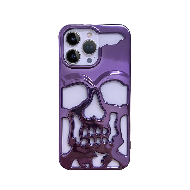 Luxury Matte Plating Metallic Color Hollow Out Skull Hard Case for IPhone 14 13 12 11 Pro Max 14 Plus Fashion Shockproof Cover
