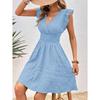 Moda Scollo a V Pieghettato Estivo Ruffles Vestito Vestibilità Aderente Sottile Elegante Monocolore Linea ad A Festa Casual Vestiti Corti Streetwear Dolce Semplice Abbigliamento Donna