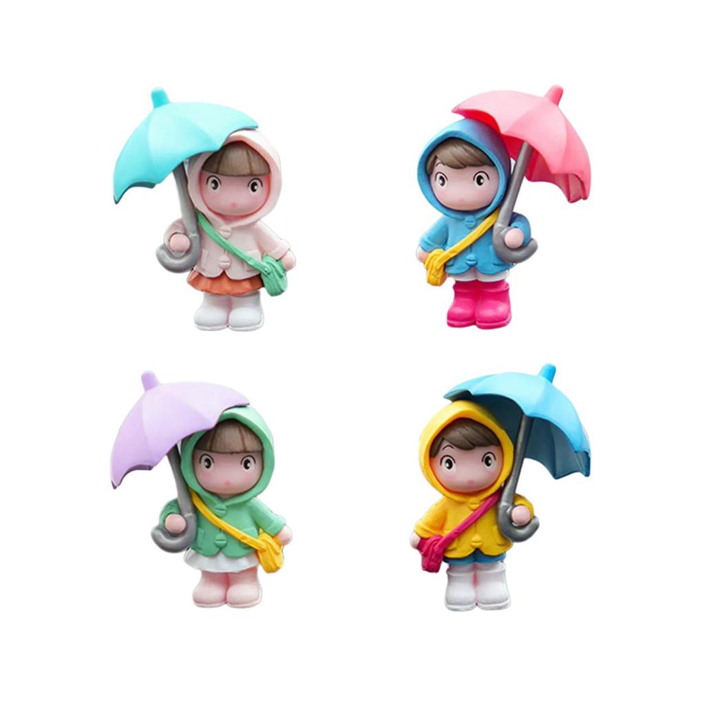 Set of 4 Cartoon Umbrella Girl Car Dashboard Decor Resin Sculpture Ornament For Auto Interior Decoration And Gift Giving