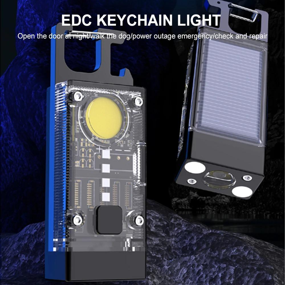 COB Keychain Work Light with Dual Light Source Rechargeable Solar Powered 9 Mode Magnet Base for Camping Fishing Repair Walk
