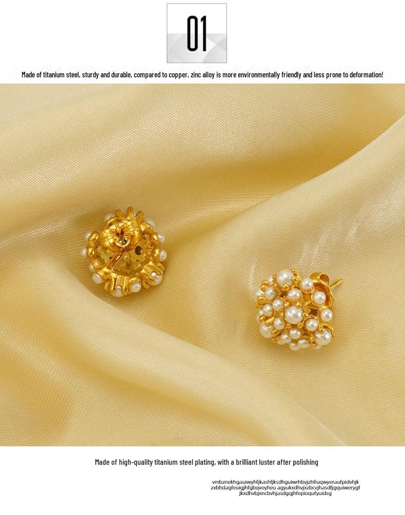 Náušnice s 18k perlovými puzetami - Nerezová ocel, Retro móda, Jednoduchý starověký styl Bio-přírodní dámské náušnice.