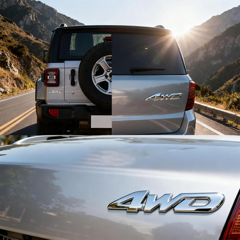 BRIIKPP 4WD Car Marker Silver Metal Car Sticker 3D 3D