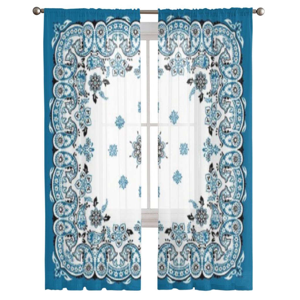 Bandana Blaues Muster Tüll Transparente Vorhänge zur Wohnzimmerdekoration Vorhang für das Zimmer Schlafzimmer Küche Voile Organza Vorhänge