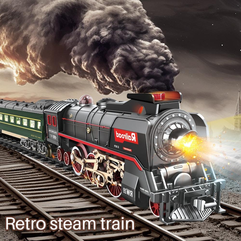 Zdalnie Sterowany Retro Pociąg Parowy Szybka Kolej Model Może Dymić Pociąg Kolejowy Zestaw Kolejowy Zabawka dla Chłopca Prezent