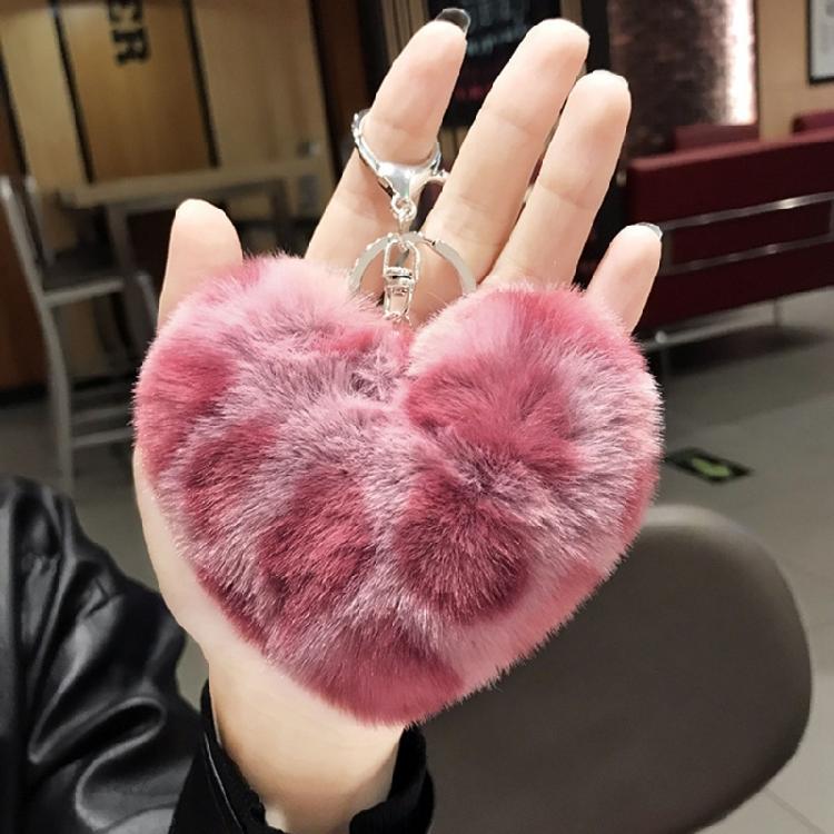 Pompoms Balls Keychain Pendant for Girls Women Love Heart Keychain Soft-Plush