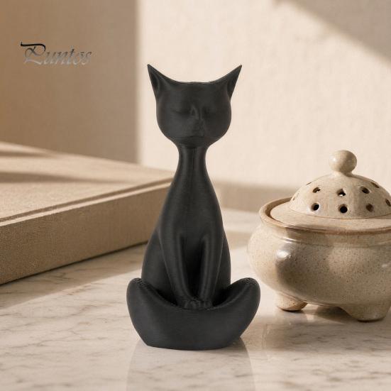 Cat Collectible Art Piece 3D Printed Meditating Figurine, Modern Abstract Sculpture with Cross-Legged Pose, Desk Decor Minimalist for Office