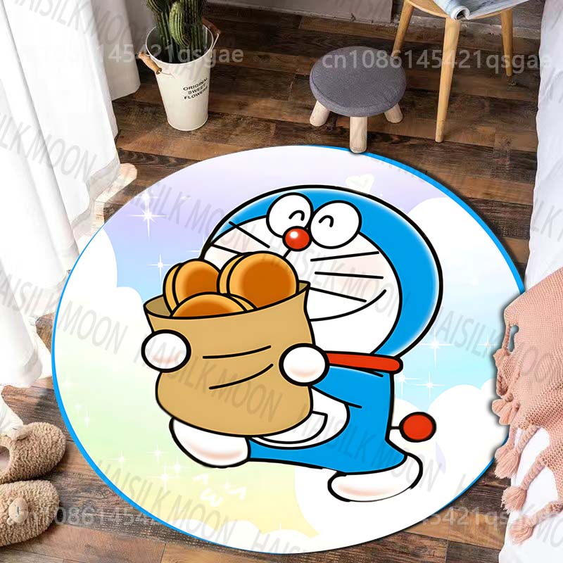 Best Seller! Classic Cartoon Doraemon Print Round Carpet Surprise Gift for Boys and Girls Bedroom Mat Living Room Sofa Study Rug
