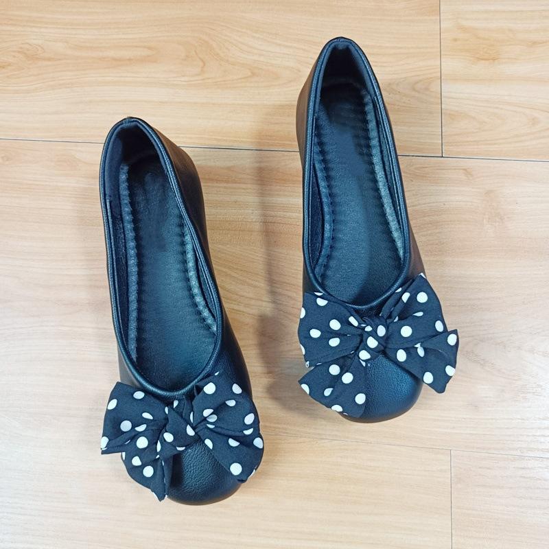 

Женские туфли-лодочки на один педаль 2025 лето новый бант мелкий вырез мягкая подошва плоская подошва весна и осень низкий каблук туфли-дудочки из маленькой кожи 40