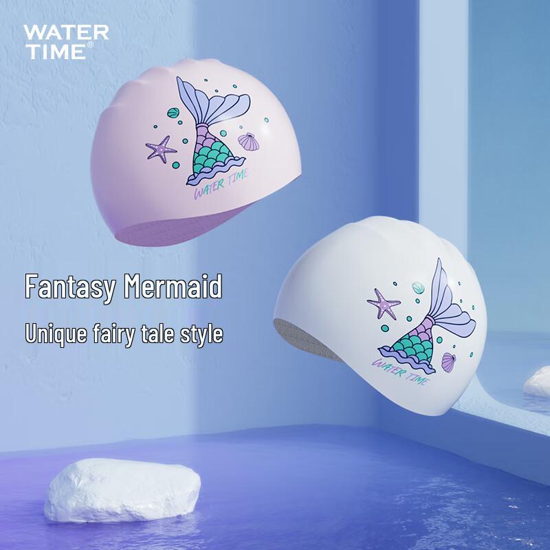 WATERTIME Women's Silicone Printed Swimming Cap for Long Hair