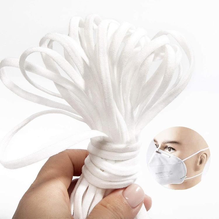 Earloop Round Flat White Thread 3mm 4mm 5mm Band High Strength Spandex Nylon Elastic String Cords for Mask Earloop
