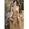 Monet Garden Yellow Neck Dress Huge Beautiful Skirt Dress Dopamine Island Bright Seaside Vacation