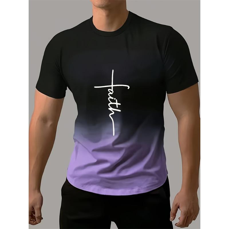 Men's T-Shirt Gradient Style "reset" Graphic Letter Print Mens Comfort Chic T Shirt Short Sleeve Quick Dry Oversized Apparel Top