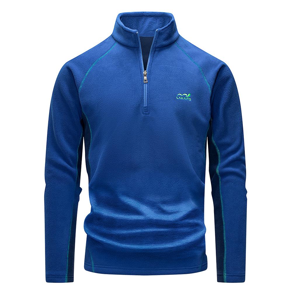 

Мужская толстовка из плотного флиса с воротником-стойкой для активного отдыха: Теплый, дышащий, повседневный топ с длинным рукавом для осени/зимы. 3XL ярко-синий