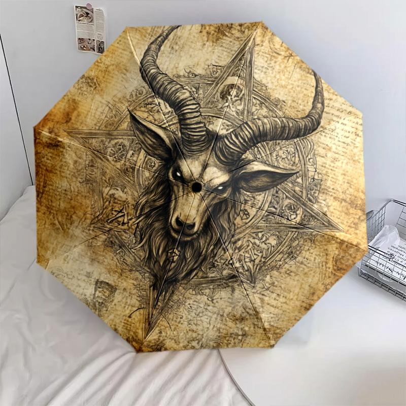0106 Vintage Sheep Head  pattern, automatic folding umbrella, portable and foldable design, 8 ribs, a Christmas or birthday gift.