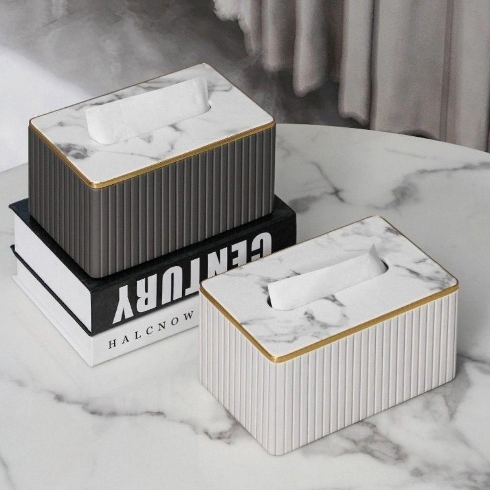 Vertical Patroon Leer Tissuebox Licht Luxe Europese Stijl Servethouder High-end Ornament Papier Opbergdoos