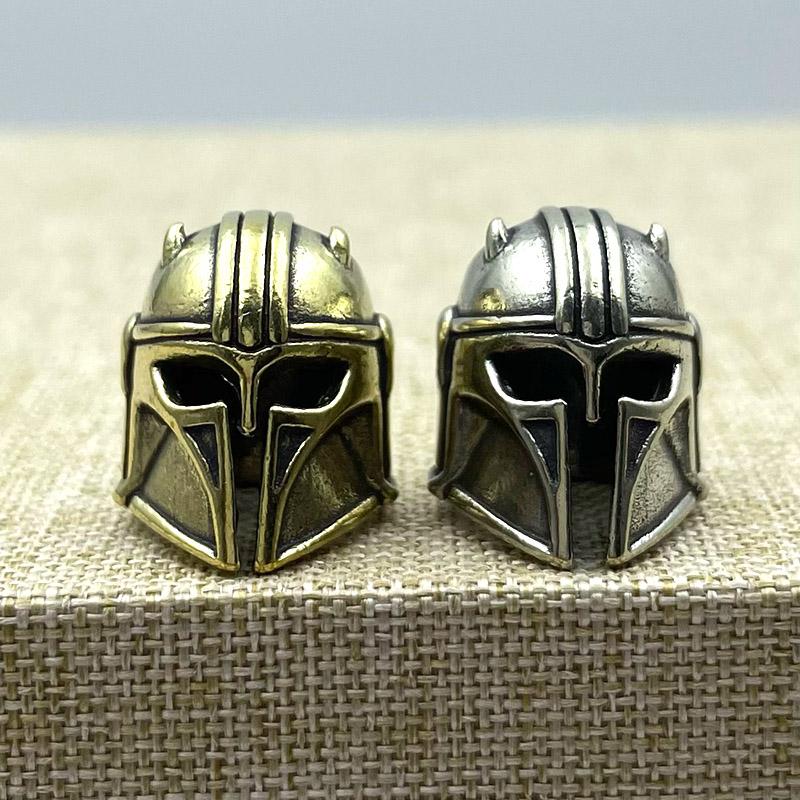 Brass Mandalorian Helmet Bounty Hunter Battle Armor Warrior Knife Beads Lanyard Keychain Pendants Diy Edc Paracord Accessories