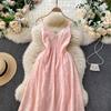Hollow Floral Sexy Neck Backless Halter Dress Women's Holiday Style Long Dress
