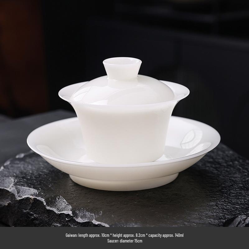 Ice Jade Gaiwan: Large Luxury White Porcelain Tea Bowl & Cup