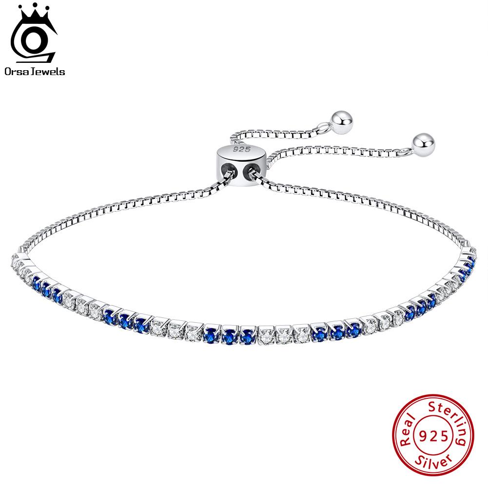 ORSA JEWELS Adjustable 925 Sterling Silver 2mm Multi-Color Tennis Bracelet for Women Zirconia Chain Bracelet Jewelry SB150