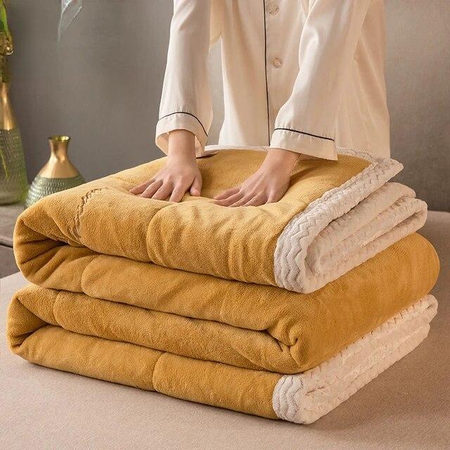 

Толстое одеяло из искусственной овечьей шерсти, зимнее двустороннее трехслойное стеганое одеяло, приятное для кожи, уютное, теплое покрывало на кровать 120X200cm оранжевый