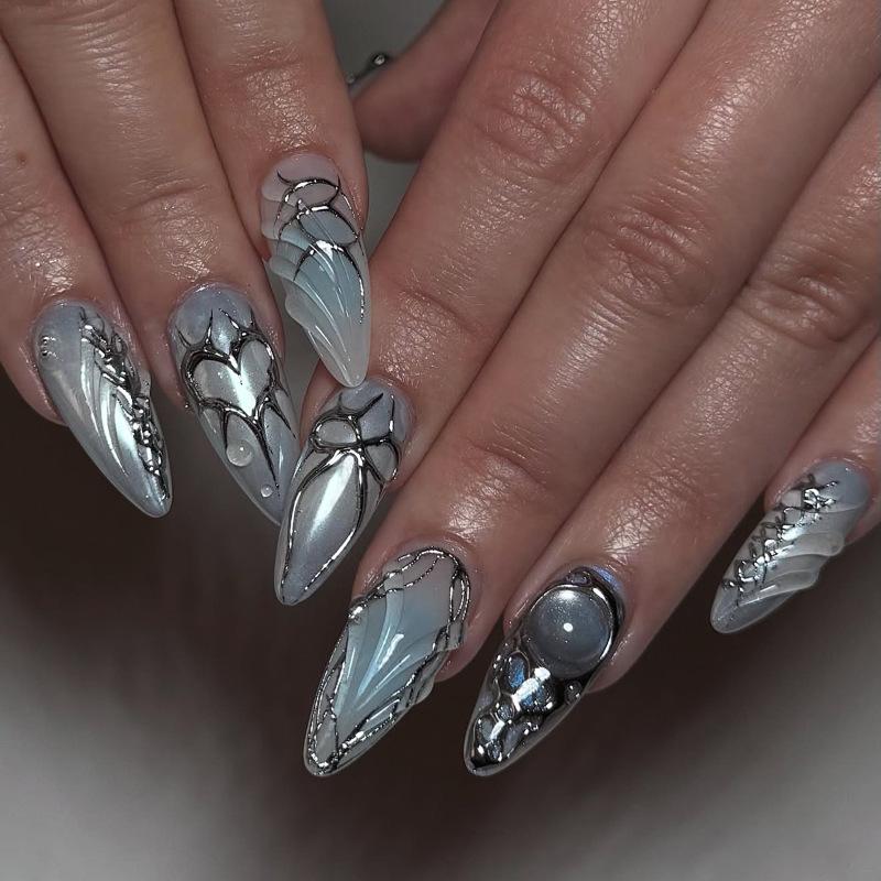 Y2K Spicy 3D Wear-on Short Almond False Nails - Dream Nail Art Tips Glue Kit