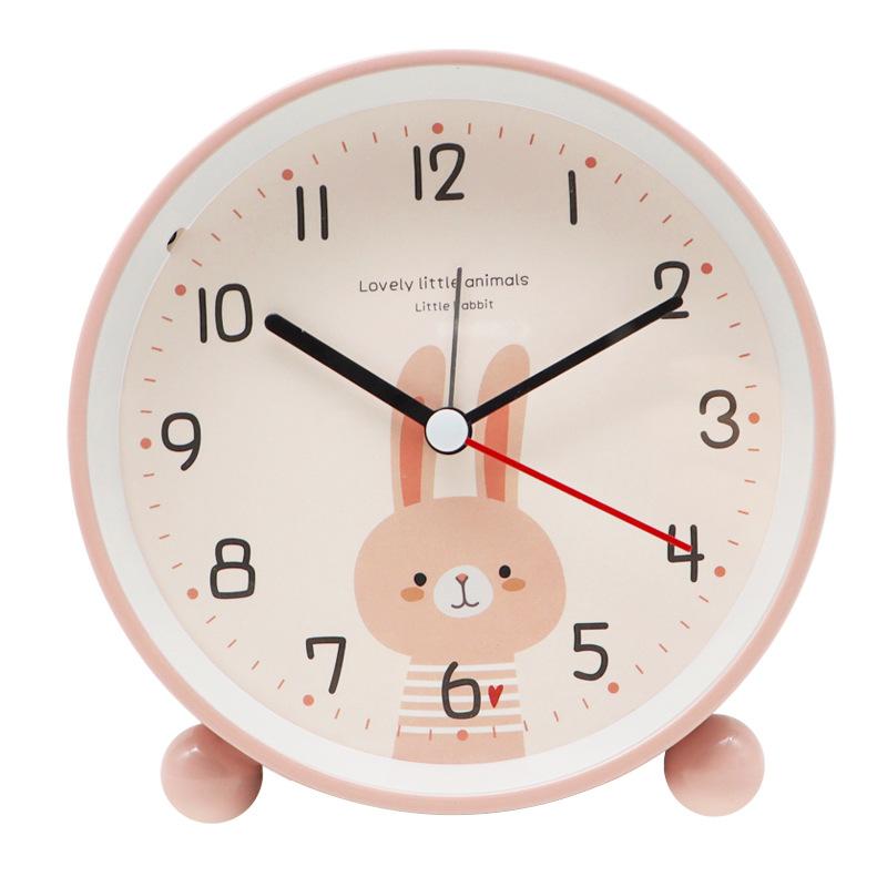 Round Cute Cartoon Animal Clock 4.5-inch Alarm Clock for Children and Students Bedside Silent Sweep Second Night Light