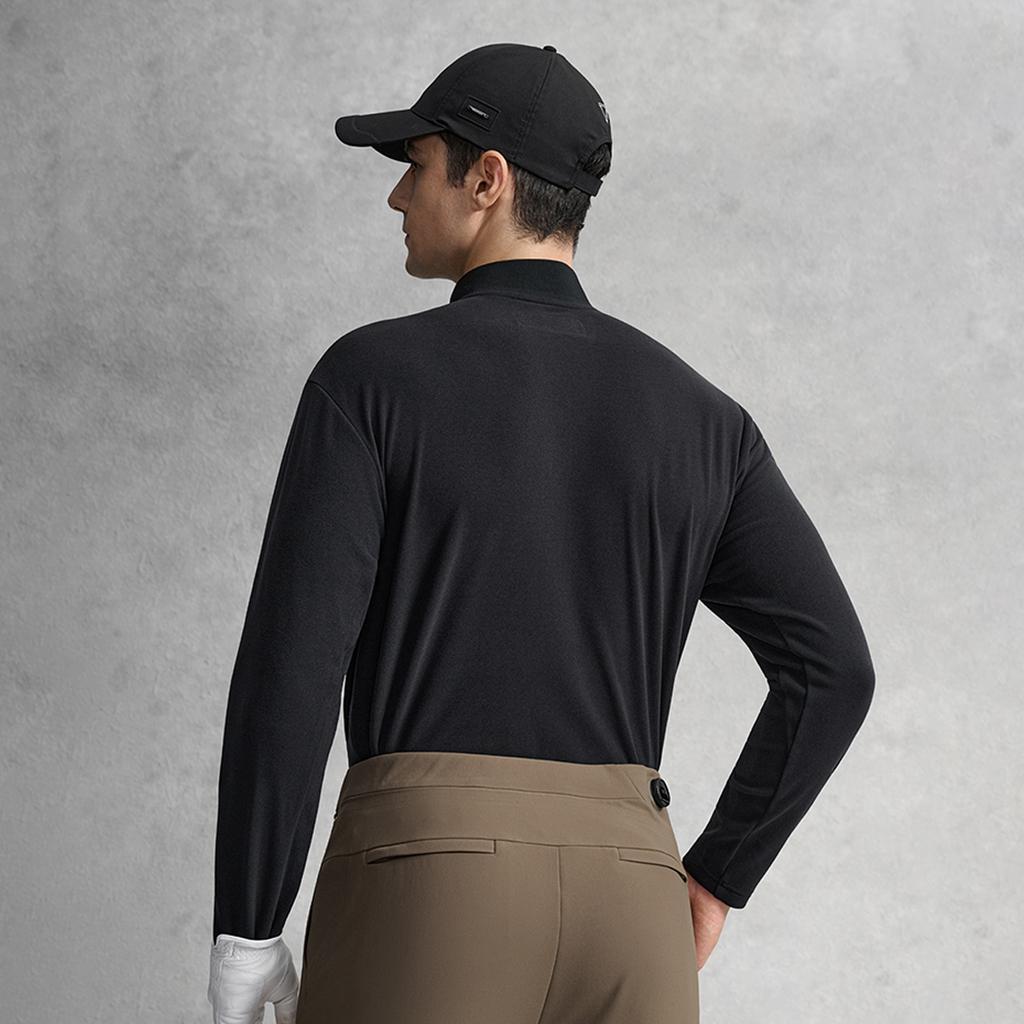 FILA Fleece Lined Warm Fashionable Simple Quality Sports Casual Golf Versatile Soft Comfortable Long Sleeve T-Shirt Men tops Deep-Black A11M615218FBK