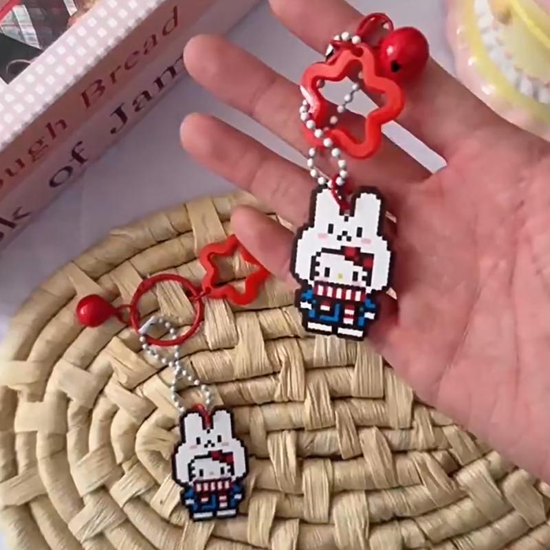 Cute Bunny Hello Kitty Bell Star Keyring Keychain Pendant Phone Chain Sweet Kt Cat Backpack Charm Bag Hanging Ornament Girl Gift