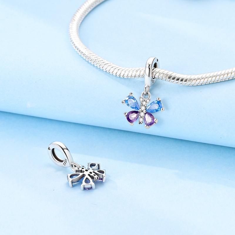 Charms Copper Blue-Purple Droplet Zircon Butterfly Pendant Beads Fit Bracelet Women Jewelry Diy Gift Accessory