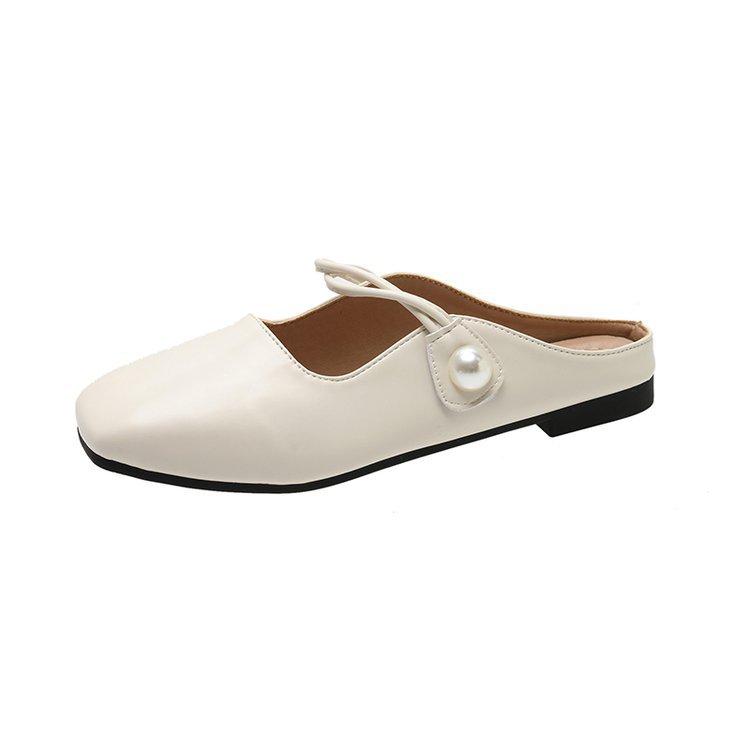 

Xiaoxiangfeng Mary Jane Shoes Women s 2025 Spring New Square Head One Pedal with Skirt Flat Bottom Shallow Mouth Single Shoes Versatile 40 бежевый