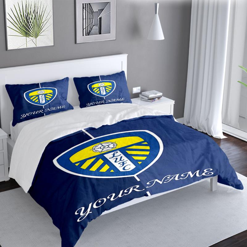 3PCS Custom Name Leeds United Crest Design Bedding Set Duvet Cover Closure Includes 1 Duvet Cover & 2 Pillowcases for All Seasons Bedroom Decor