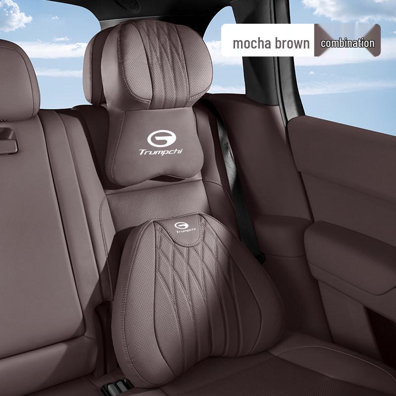 Trumpchi Headrest and Lumbar Support Pillow - Genuine Leather Cushion for GS3/4/8, M8/6Pro, E8/9