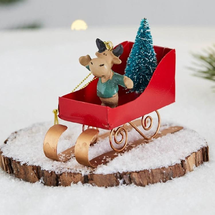 Weatherproof Iron Sled Car Interiors Christmas Tree Hanging Ornament For Mantel Window Entryway Holiday Party Decoration