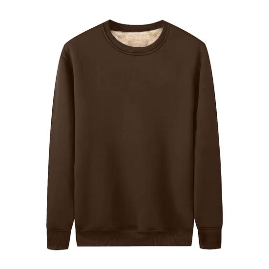 Men Fleece Lined Sweatshirt Long Sleeve Round Neck Thickened Pullover Warm Fall Winter Casual Sweatshirt for Street Work Daily Errands