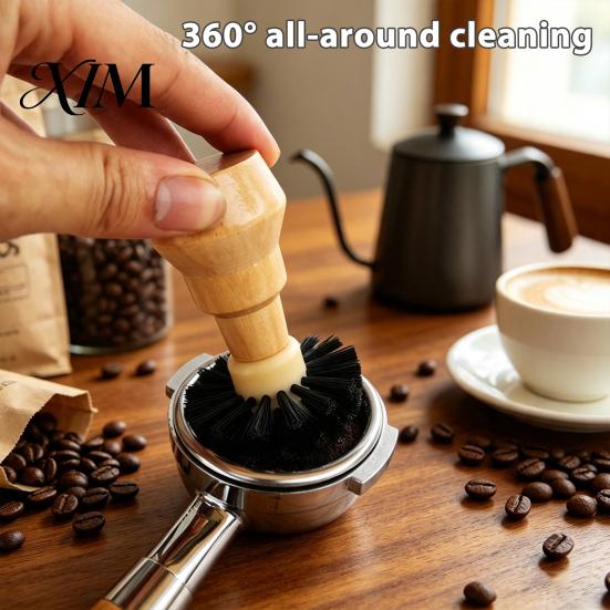 Kitchen Tool for Coffee Lovers Machine Portafilter Basket Cleaning Brush, Soft Bristle with Espresso Brush Wood Handle Corner Barista Essential