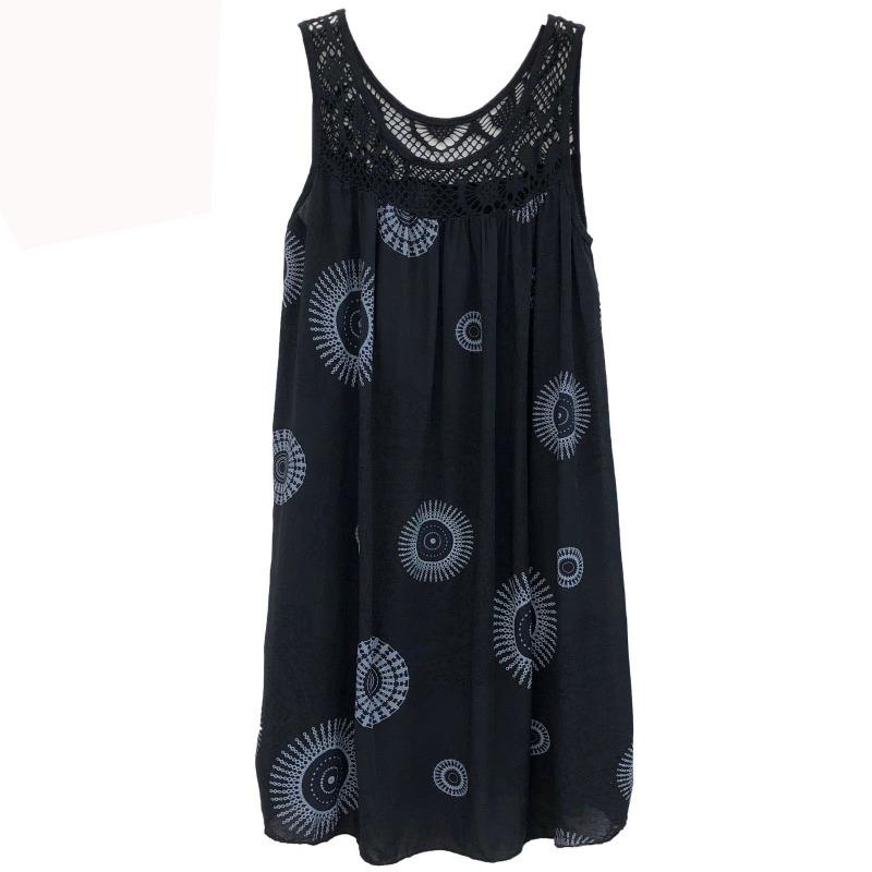 GMXIA Women's Lace Patchwork Printed Sleeveless Swing Dress