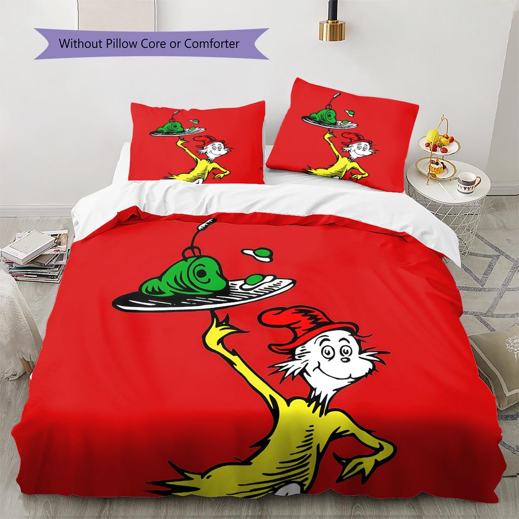 Green Eggs and Ham Pattern Bedding,Quilt Set Quilt Cover Pillowcase Home Birthday Gift (1 * duvet cover + 2 * pillowcase, without core)