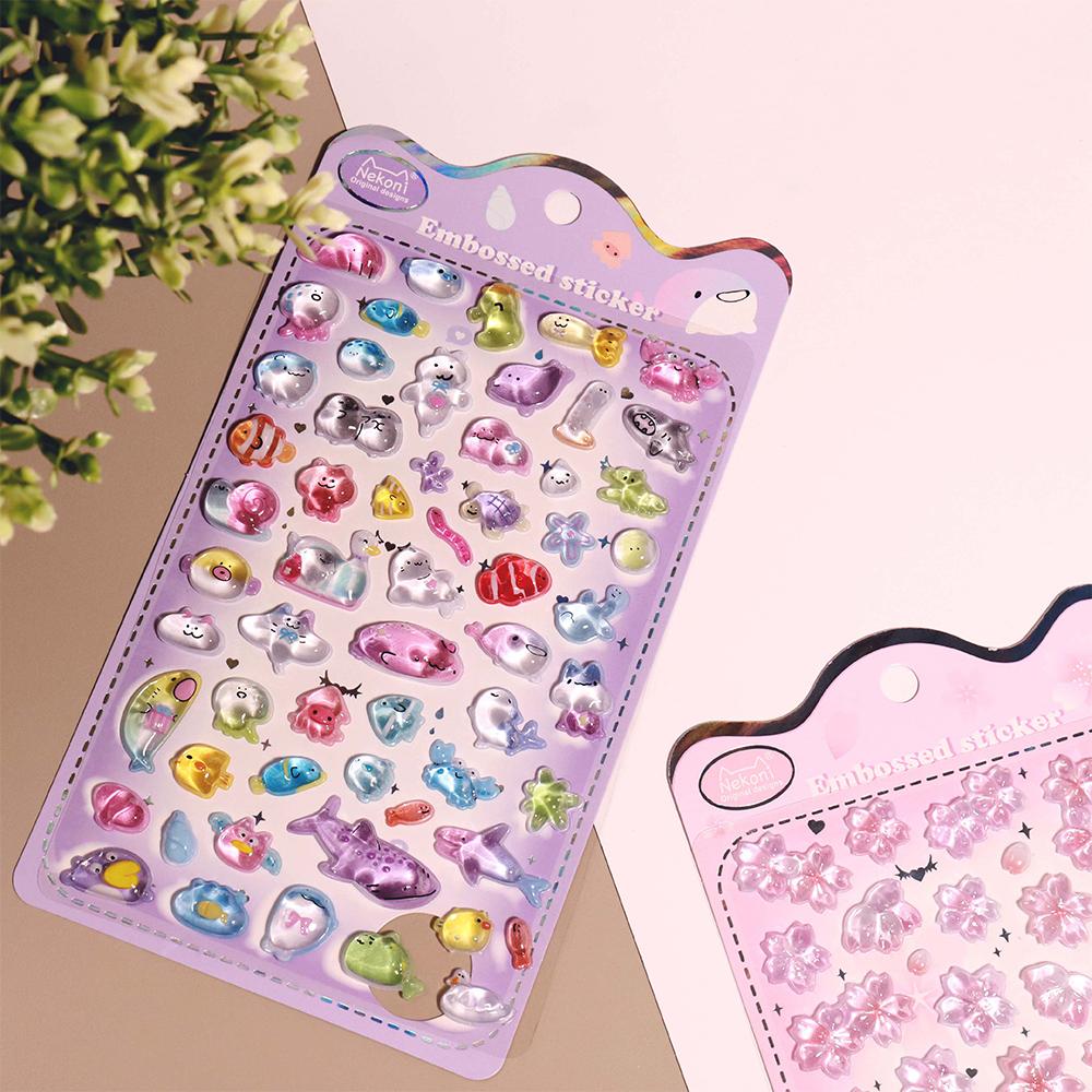 

1pcs Cute Marine Animals Astronauts 3D Relief Stickers Kawaii Cartoon Creative Embossed Decals Laptop Phone Notebook Sticker Toy