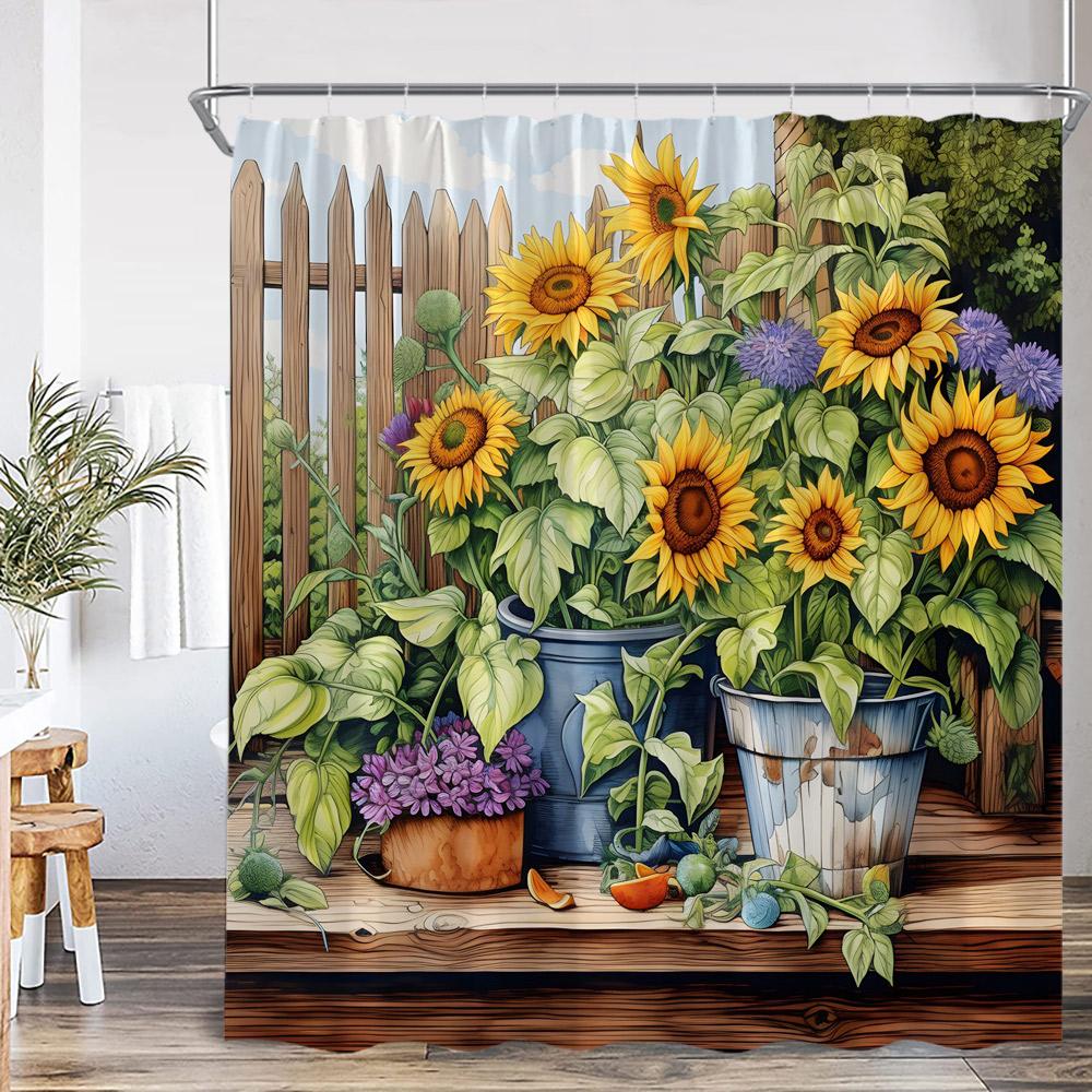Sunflower Farmhouse Shower Curtain Farmland Truck Motivational Quote Floral Polyester Bath Curtain Country Bathroom Decorations
