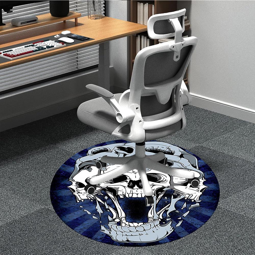 1PC Skull Office Round Area Rug, Mat Suitable For Office, Under Office Chairs Bedroom Living Room Home Decor, Room Deco