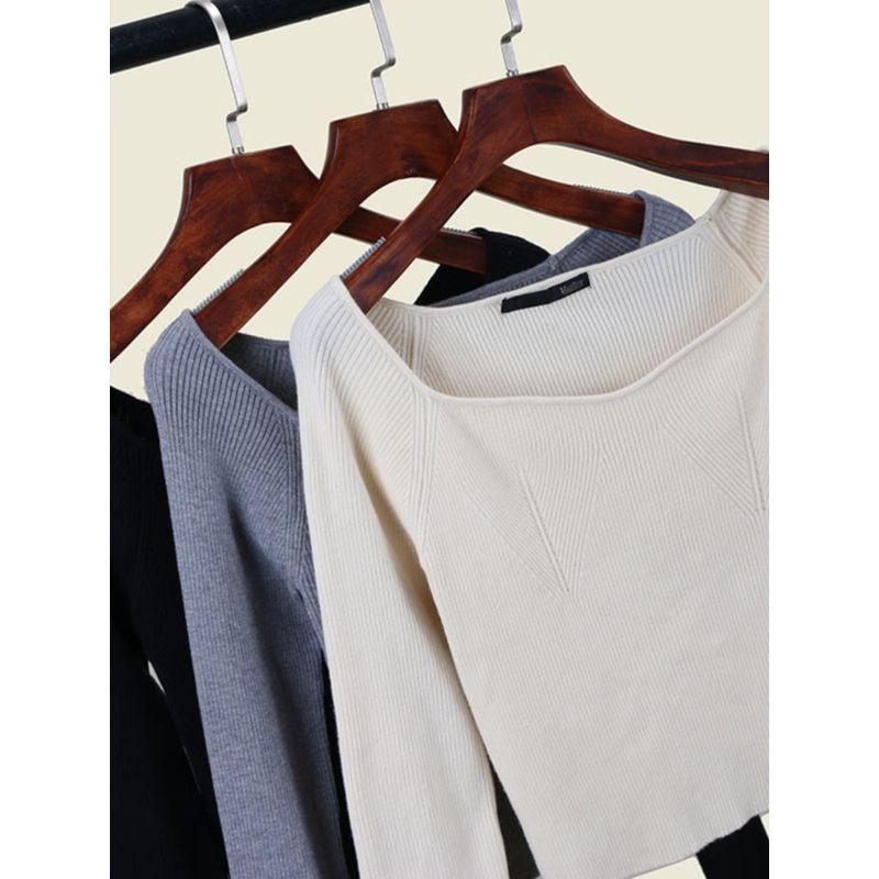 Foreign Trade Original Order Japan fashion Water Drop off-Neck Knit Sexy Short Pullover Base Gyaru Top