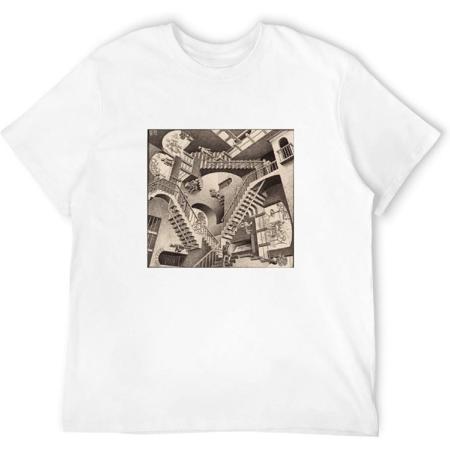 DOO MJUGG Men s Relativity Abnormal Laws of Gravity Art Artist Mc Escher Adult Tee T-Shirts White XXXXXL белый