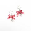 Harajuku Cute Plaid Bow & Mink Fur Ball Earrings with Strawberry Cake Dangles