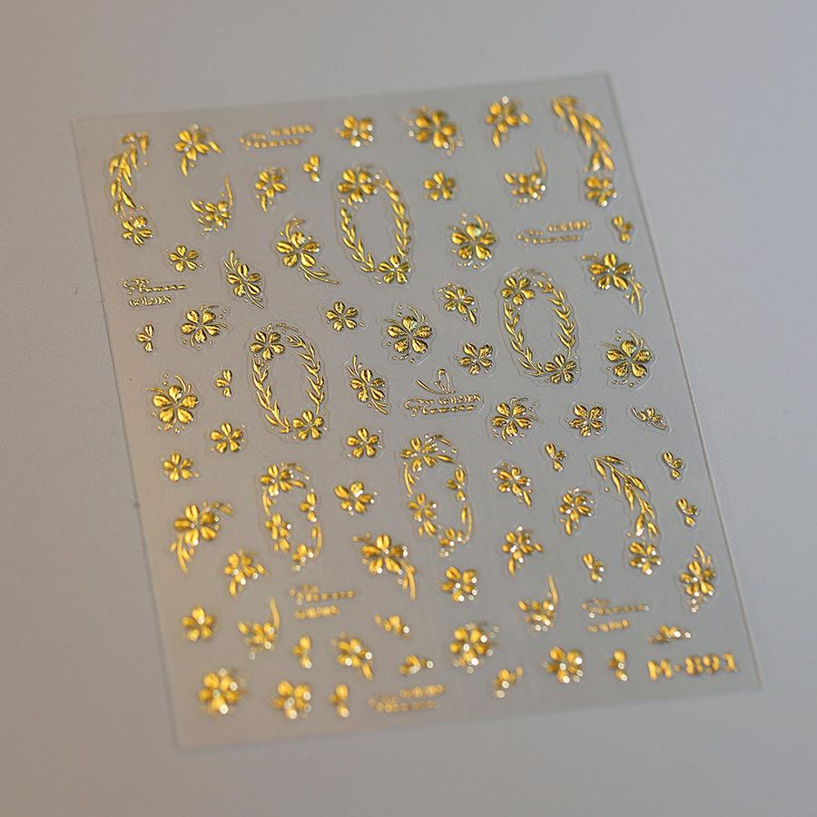 Golden Flower Stamping Retro Petal Metal Tender Leaves Branches Slash Leaves Ginkgo Plant 5D Nail Art Sticker Manicure Decal