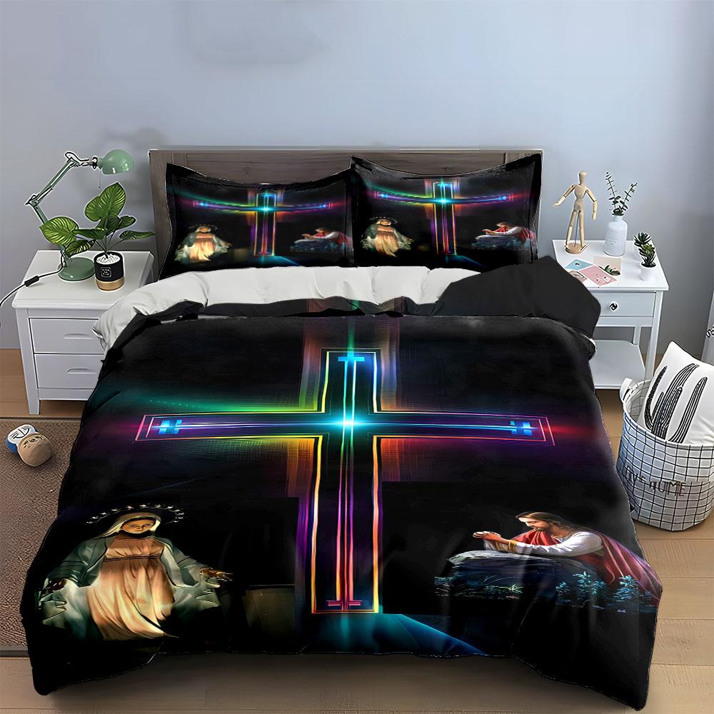 Neon cross and figures. Bedding sets Duvet cover sets Duvet covers Pillowcases(1*Duvet Cover 2*Pillowcases without duvet insert)