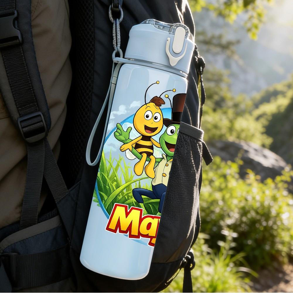 1 Stück Maya Biene Insekt Bunt Cartoon 750ml Farbe Kunststoff Sport Wasserflasche Auslaufsicher Klappdeckel mit Strohhalm Geeignet für Sport Büro Heimgebrauch