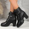 Fashion High Heels Women Ankle Boots Lace Up Spring and Fall Platform Ladies Boots Large Size 40 41 42 Fashion Leather Shoes Black Brown