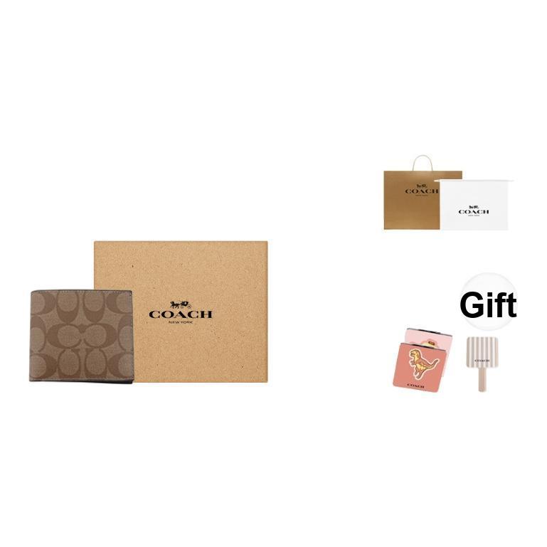 Coach Billfold Wallet 10 Compact Multi-Card Short Folding Men Wallet Khaki 66551-QBTN2