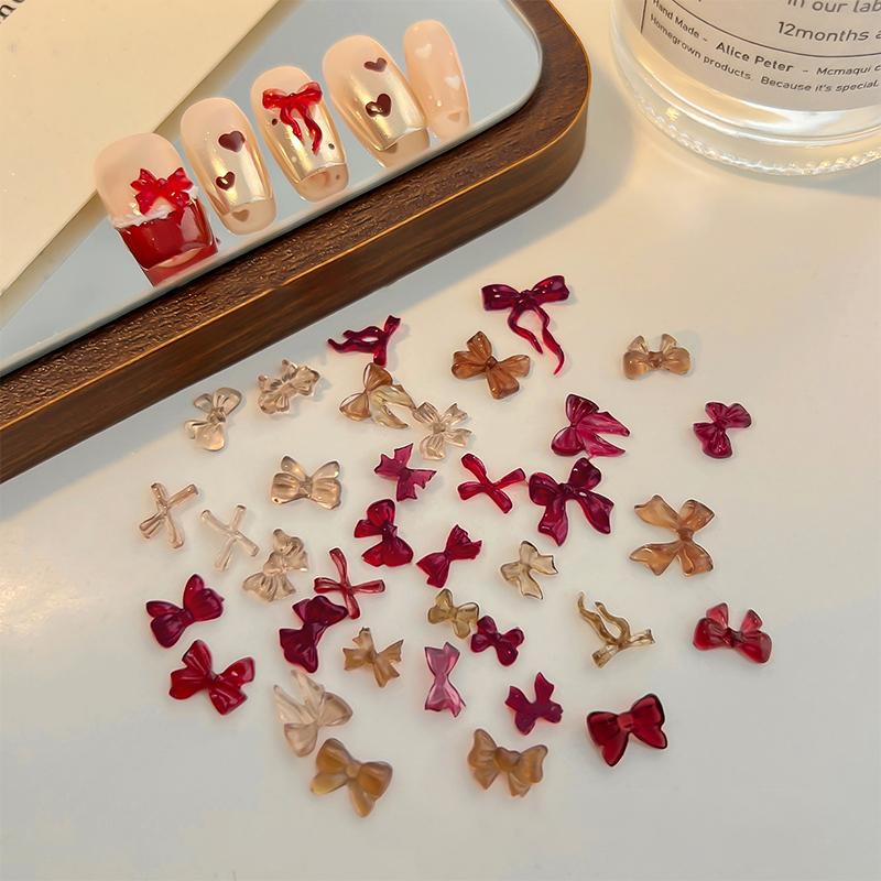 50 Pcs Mix Colorful Cute Bow Ribbon Resin Nail Art Decorations 3D Butterfly Nail Charm Jewelry Diy Accessories Manicure