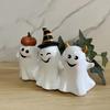 Halloween Ghost Figurine Cute 3 Ghosts Holding Hands Statue Resin Tabletop Ornament for Indoor Bookshelf Windowsill Decor
